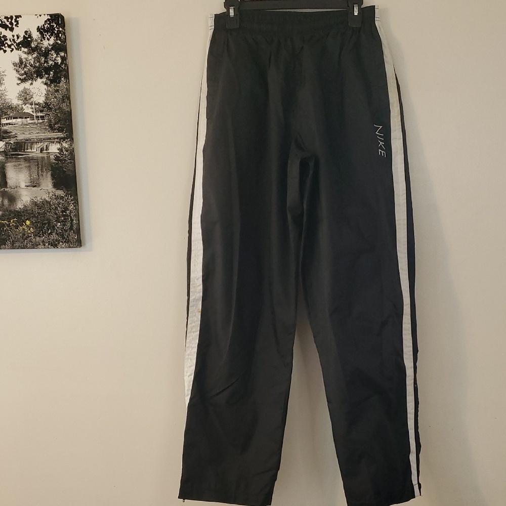 Mens Nike Y2k Black & White Track Pants Size Large Zip Bottom Streetwear 2000's